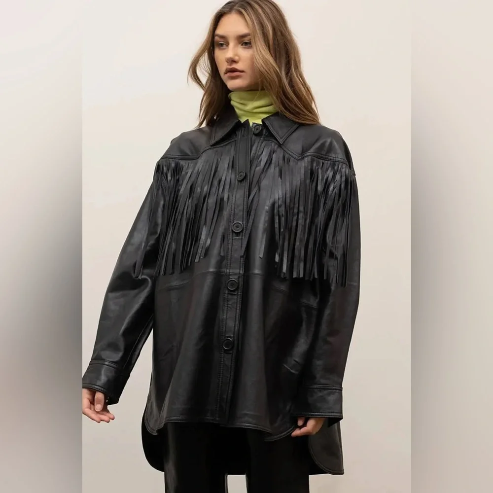 Moon River Faux Leather Fringe Jacket - Picture 2 of 4